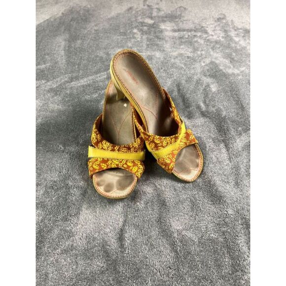 Diesel Faux Wooden Heel Sandals Yellow Orange Suede Leather Open Toe - Picture 1 of 10